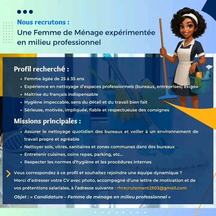 Recrutement d'une Femme de Ménage